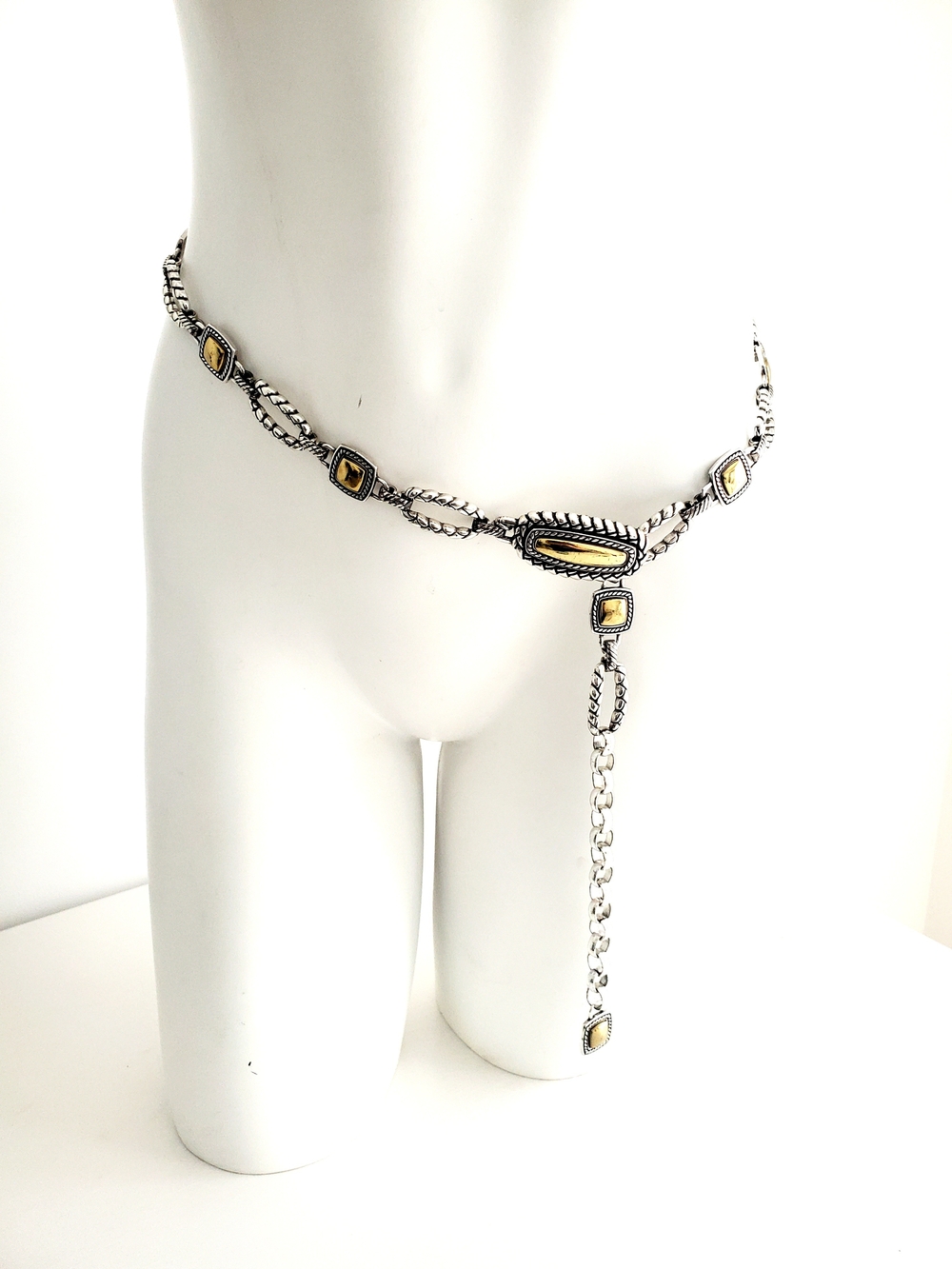 Silver Chain Waist Belt with Gold-Tone Accents